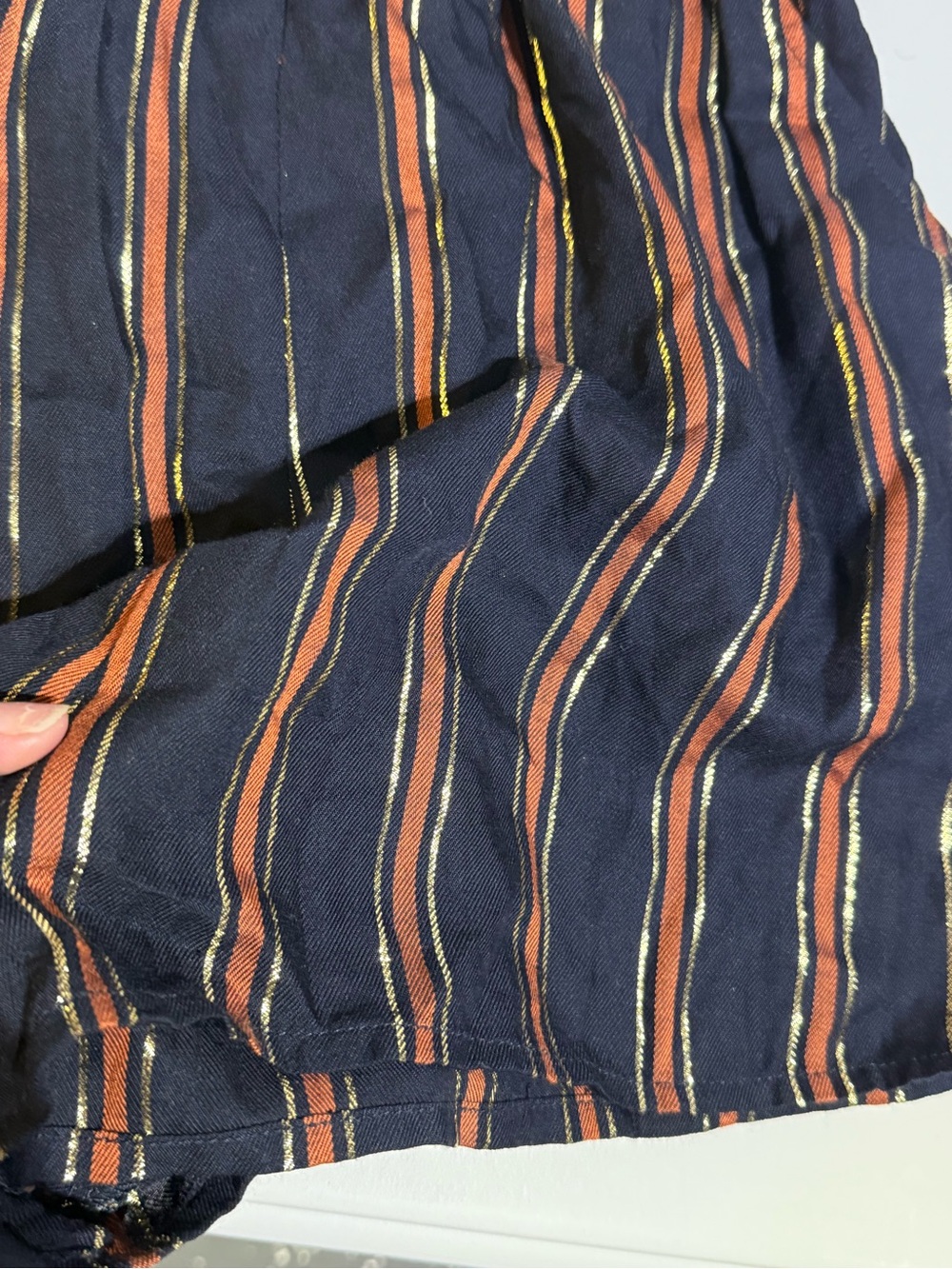 saltwater LUXE Navy Romper with Rust and Metallic Gold Stripes - Picture 3 of 6